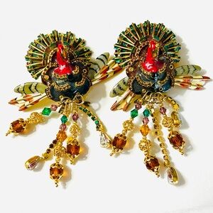 RARE Lunch At The Ritz “Turkey In The Straw” clip On Earrings/unworn